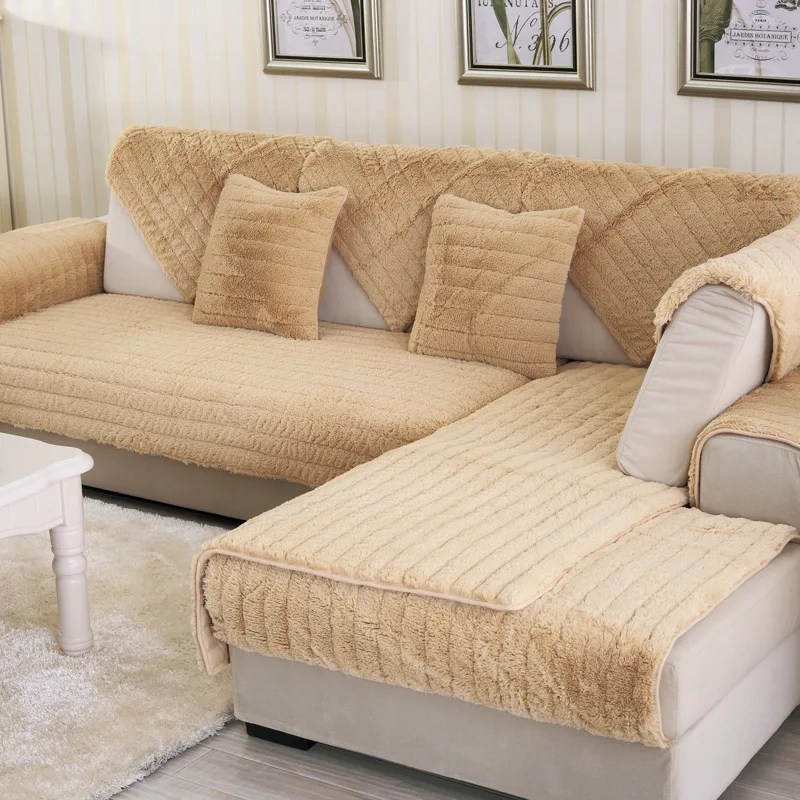 Плюшевые диванные подушки однотонные противоскользящие для гостиной |