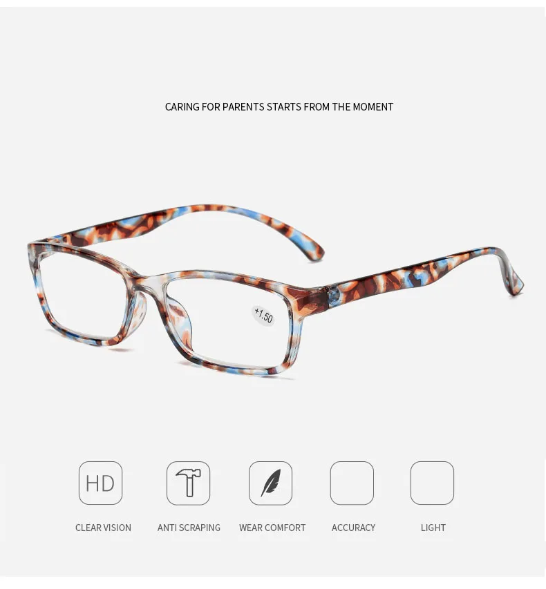 Rectangular Glasses Frame Reading Female Men Women Presbyopia Anti-blue Light Glasses Diopter Hyperopia Prescription Glasses