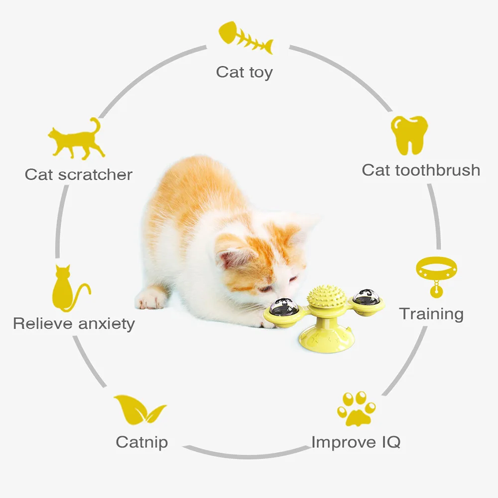 

Cat Toy Windmill Portable Interactive Scratch Hair Brush Grooming Shedding Massage Suction Cup Catnip Cats Puzzle Training Toy