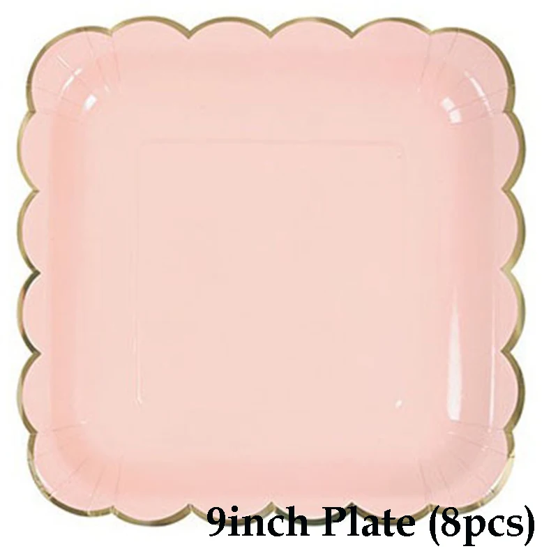 9inch plate 8pcs Розовое золото серии позолота вечерние одноразовая бумажная посуда стакан с соломинкой День рождения Свадебные розовые вечерние сувениры Декор поставки - Цвет: 9inch plate 8pcs