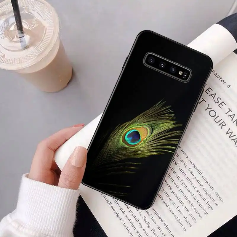 

Green Peacock Feather Phone Case Luxury Brand Case For Samsung Galaxy S8 S9 S10e S20 PLUS J6 J600 Cases Cover