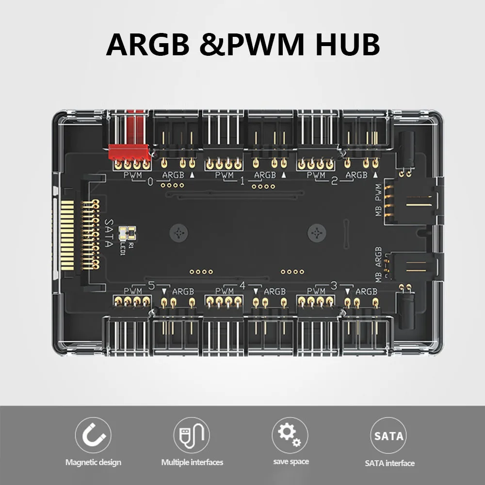 Разветвитель для вентилятора 1 6 ARGB/PWM 4 контакта 3 адресуемый адаптер RGB