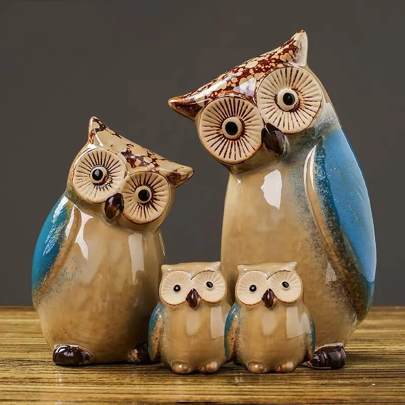 

AMERICAN STYLE CREATIVE CERAMIC HANDICRAFTS MODERN OWLS STATUE LIVING ROOM ANIMAL ORNAMENTS OFFICE TABLE OWL CRAFTS HOME DECOR