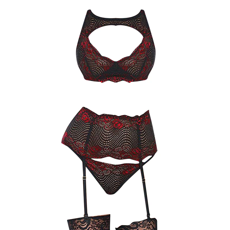 

Sexy Ladies Lingerie Set With Garter Belt Vest Type Lace Bralette + Mini G-String Suit Summer Ladies Fashion Underwear