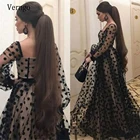 Черное Тюлевое платье для выпускного вечера, с пышными длинными рукавами, без бретелек, в горошек, Verngo, Саудовская Аравия, вечерние платья под заказ