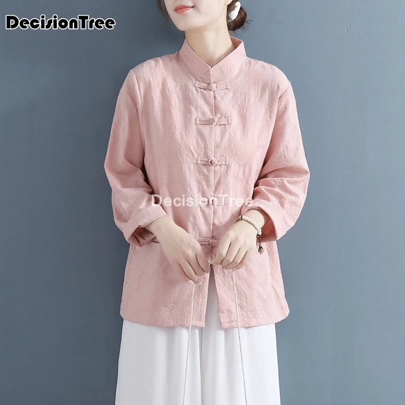2021 Китайская одежда женские кофточка Ципао рубашки танчжуан древние льняные