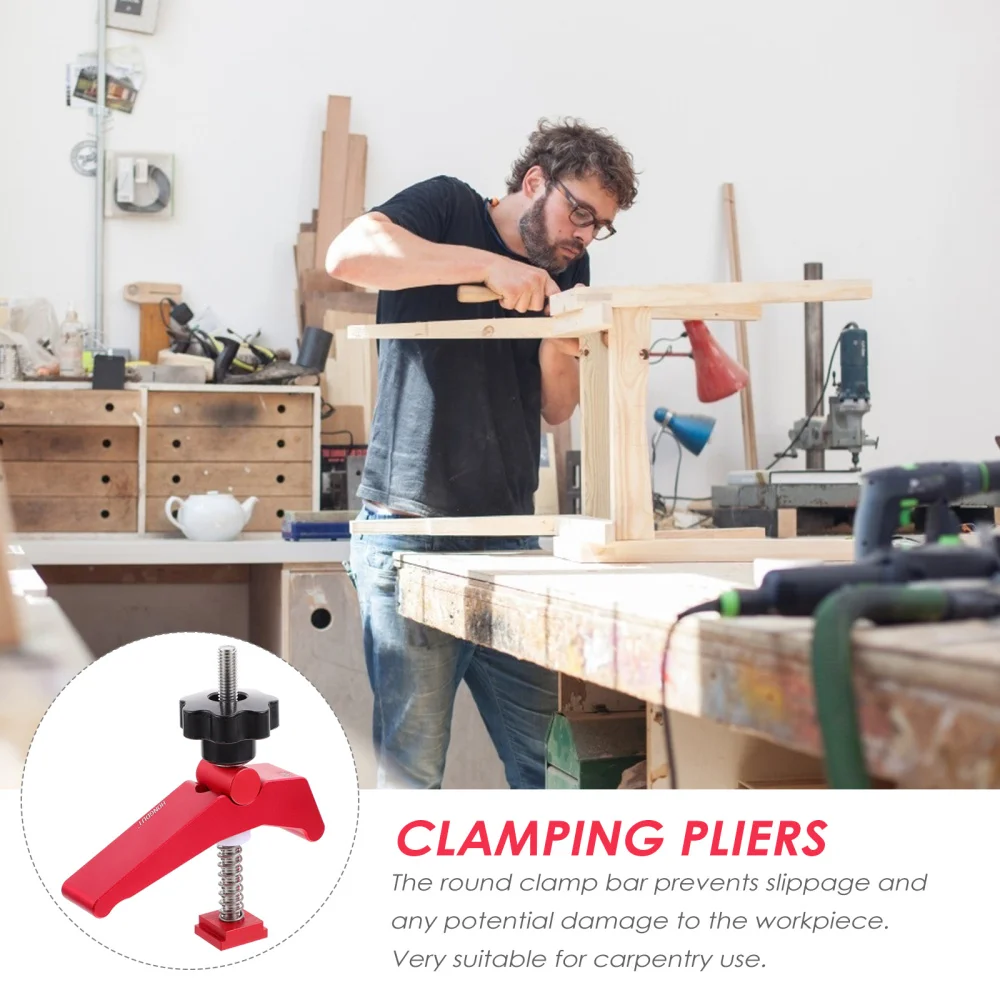 

Aluminium Alloy T-track Clamp Sliding Chute Woodworking Hold Down Clamp (Red)