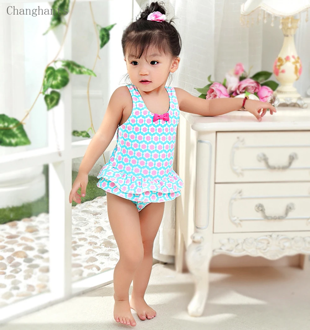 

New Models Girls One Piece Swimsuit Baby Swimwear Light Blue with Sun Flowers Pattern Children Bathing Suit Kids Sandy Beachwear