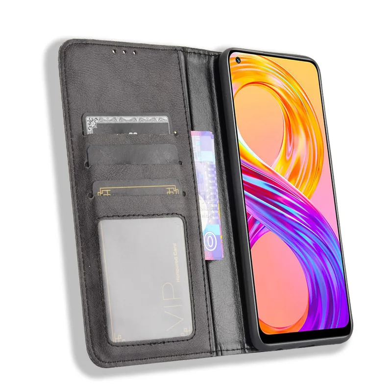 for oppo realme 8 7 6 pro case book wallet vintage magnetic leather flip cover card stand soft cover luxury mobile phone bags free global shipping