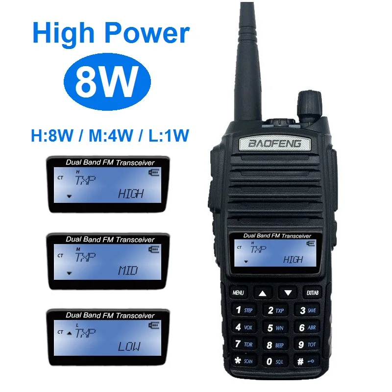 Рация 8 Вт Baofeng UV 82 двухсторонняя CB любительский радиопередатчик VHF сканер UHF