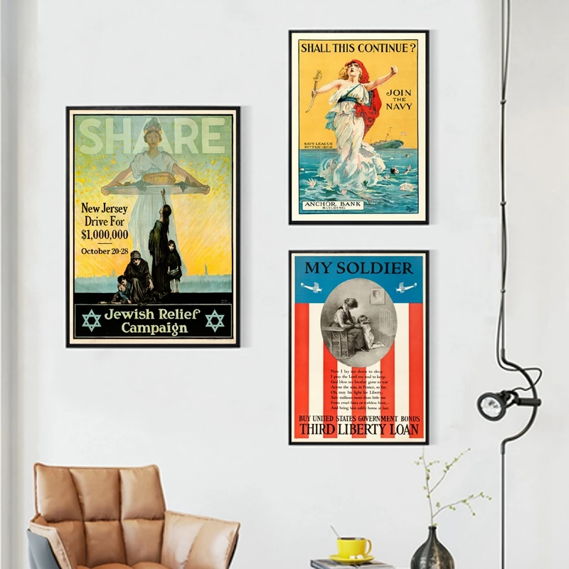 

World War I Military Propaganda Posters and Prints Vintage Wall Art Painting Soldiers Antique Photography Art Wall Decor
