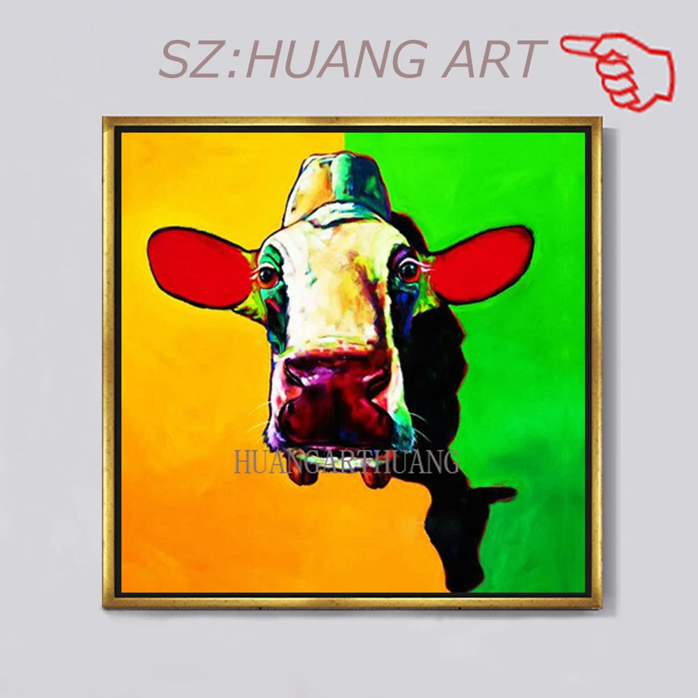 

Unframed Skills Artist Handmade High Quality Abstract Animal Cow Oil Painting Art Painting For Living Room Decoration