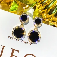hocole fashion black round square crystal earrings for women geometric gold rhinestone drop earring female party jewelry brincos