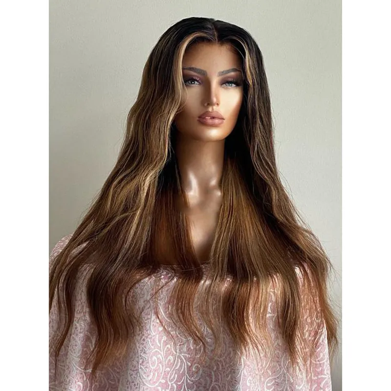 

Omber Brown Natural Wave Lace Front Wig With Baby Hair 180% Density Long Lace Part Wigs Brazilian Human Hair For Black Women