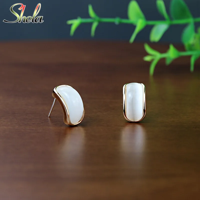 

White Opal Cat Eye Stone Earrings for Women OL Korean Luxury Fashion Jewelry Pendientes Dangle wholesale S925 Pin
