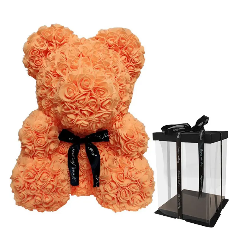 40cm orange bear box Дешево 40 см красный медведь Роза плюшевый медведь Роза цветок искусственные украшения Рождественские подарки для женщин подарок на день Святого Валентина - Цвет: 40cm orange bear box