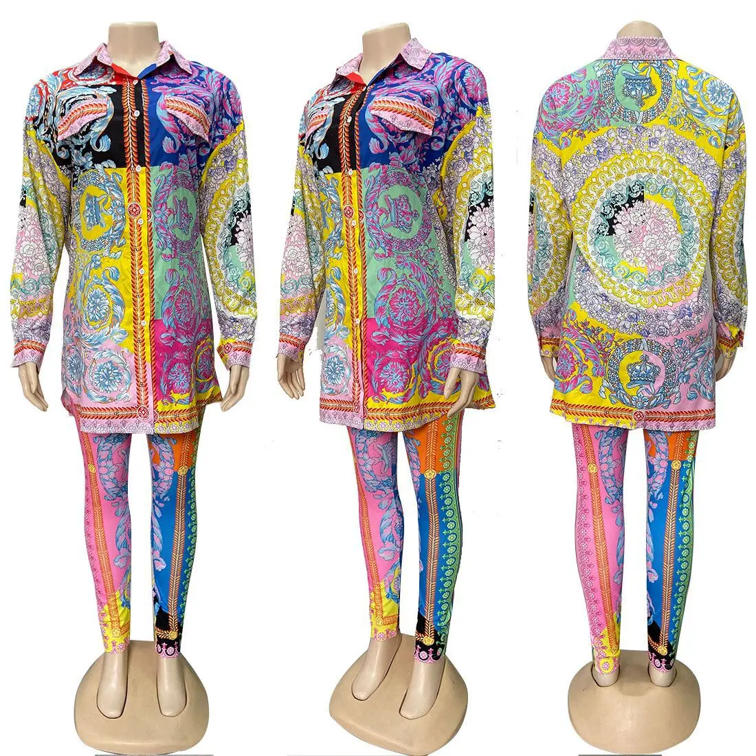 Осенне-зимний женский спортивный костюм рубашка с Африканским принтом +