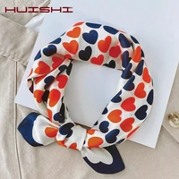 huishi scarf woman fashion women square scarf all match wraps elegant heart love spring summer head neck hair tie band neck