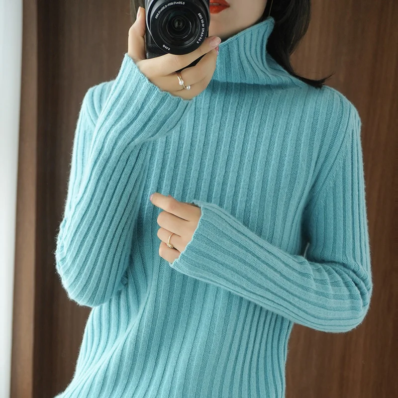 

2020 New Ladies Sweater Fashion Casual Female Winter Pit Strip Pile Collar Knitted Pullover Turtleneck Cashmere Bottoming Silm
