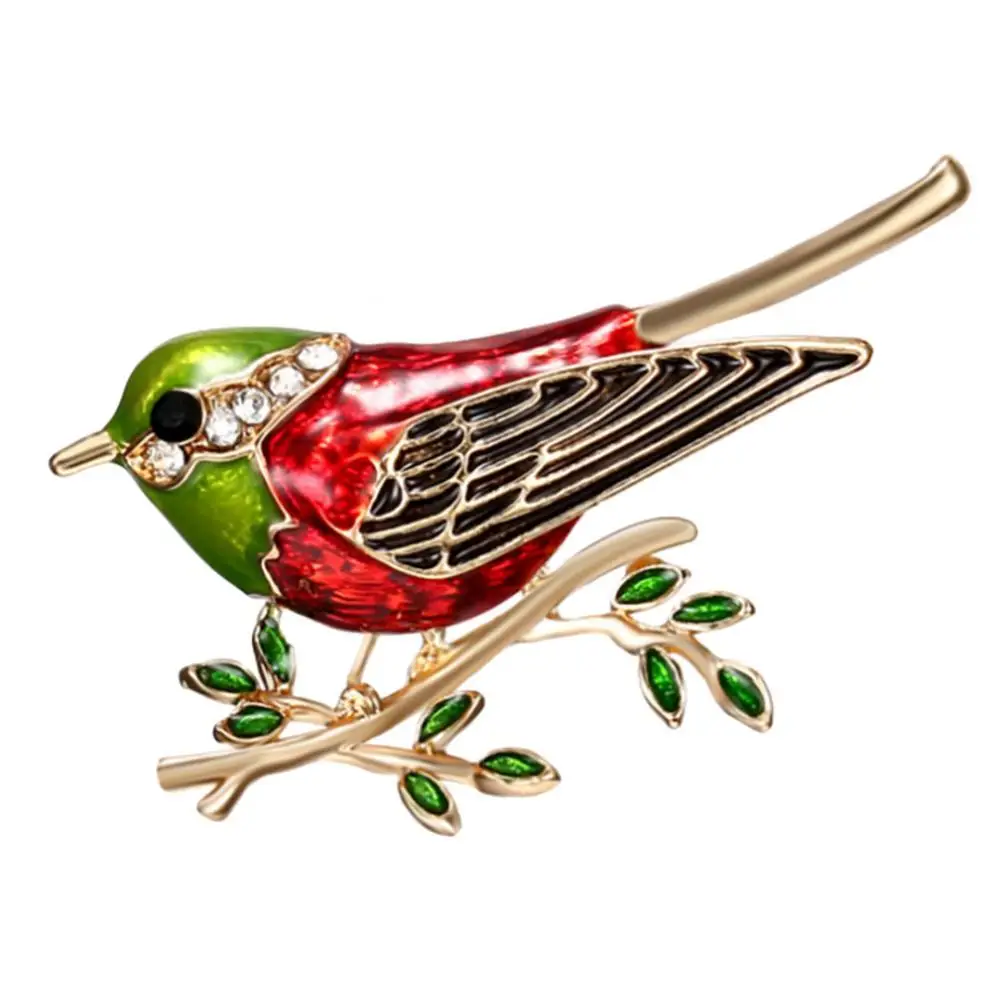 

Fashion Bird Branch Rhinestone Inlaid Brooch Pin Women Denim Jacket Collar Badge
