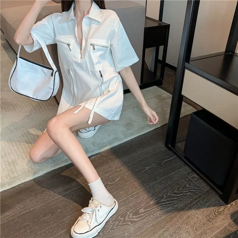 

2021 summer new women's wear retro white casual work clothes loose shirt short sleeve top fashion