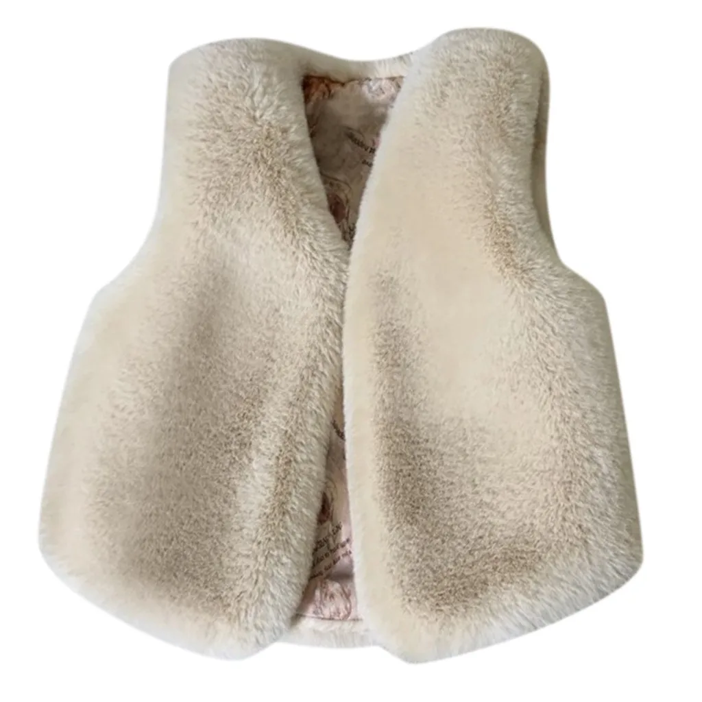 Хаки Faux Fur Vest Children Toddler Baby Girls Faux Vest Winter Warm Coat Jacket Cute Thick Clothes Vest For Girl Solid Vest Children - Цвет: Хаки