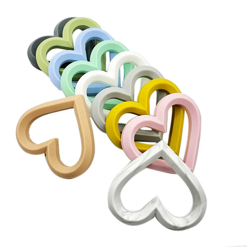 Kissteether-Cuentas de silicona con forma de coraz&oacute;n para beb&eacute;, collar mordedor, sin BPA, de grado alimenticio, accesorios para fabricaci&oacute;n de joyas-4
