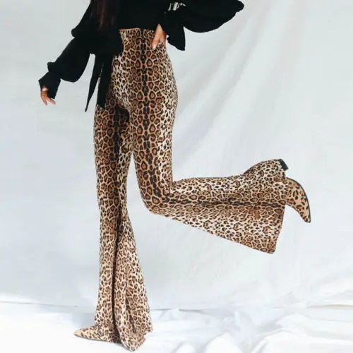 leopard Женские широкие Длинные Брюки расклешенные брюки-клеш Женские поступления леопардовые широкие брюки женские широкие брюки расклешенные - Цвет: leopard