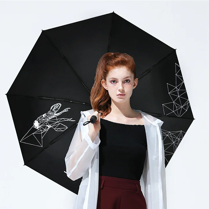 

Creative Black Umbrella Folding Waterproof Portable Travel Compact Rain Sun Umbrella Uv Protection Paraguas Rain Gear DF50YS