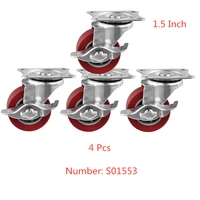 4 pcslot casters customized 1 5 inch jujube red pu brake wheel diameter 40 polyurethane caster height 5 male with universal