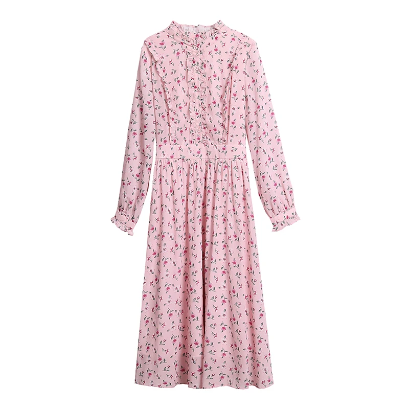 

2021 Plus Size Vintage Floral Chiffon Boho Beach Midi Dress Spring Winter Casual Office Shirt Dress Elegant Women Party Vestidos