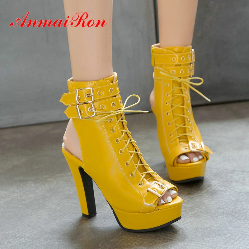 

ANMAIRON/повседневные сандалии-гладиаторы из искусственной кожи на шнуровке на высоком каблуке модная женская обувь на квадратном каблуке с пр...