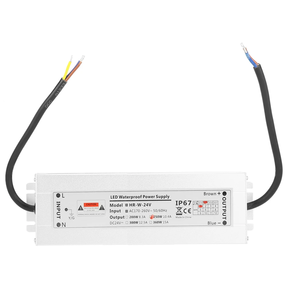 Водонепроницаемый Светодиодный драйвер Трансформатор 24V переменного тока 10.4A HRW