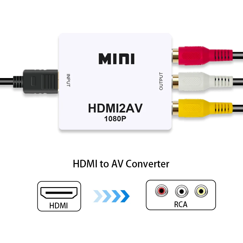

HDMI-compatible to RCA Converter AV/CVSB L/R Video Box HD 1080P 1920*1080 60Hz HDMI2AV Support NTSC PAL Output HDMIToAV