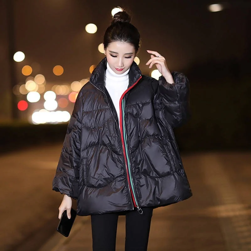 Autumn and Winter Leisure Women's 2023 Down Cotton Padded Jacket Warmth Padded Bat Sleeves Stand-up Collar Loose Jacket Women