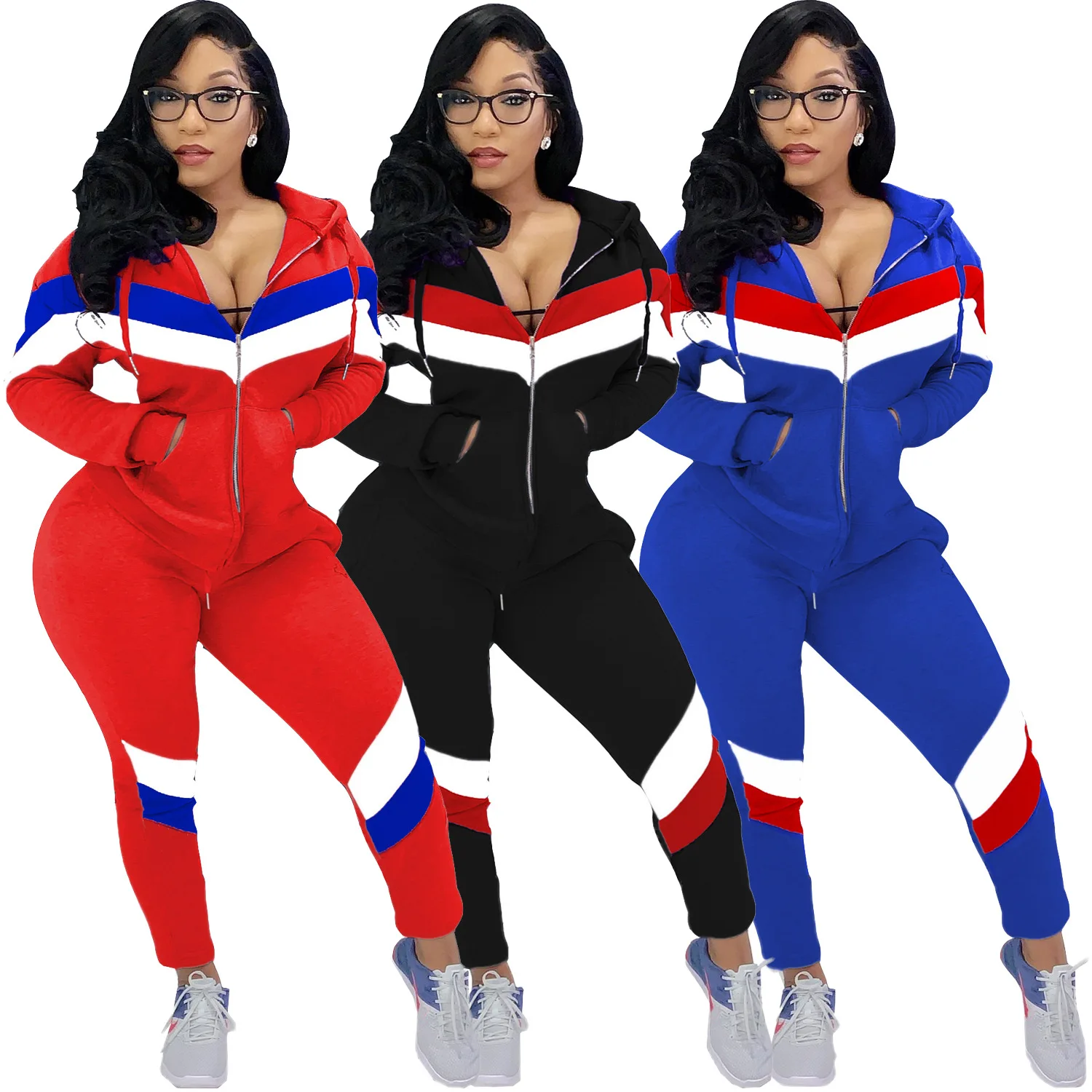 

Sport Zipper HOODED Sweatsuit Women's Set Track Jacket Legging Pants Set Active Matching Tracksuit Two Piece Fitness Outfit Set