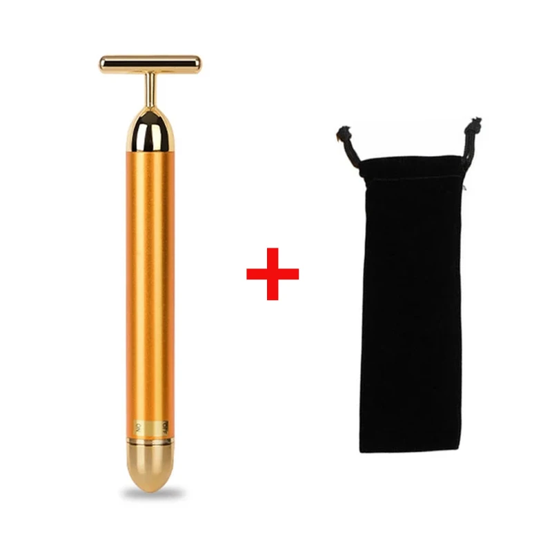 

Gold 24k Vibration Facial Slimming Face Beauty Bar Pulse Firming Facial Roller Massager Lift Skin Tightening Wrinkle Stick + Bag