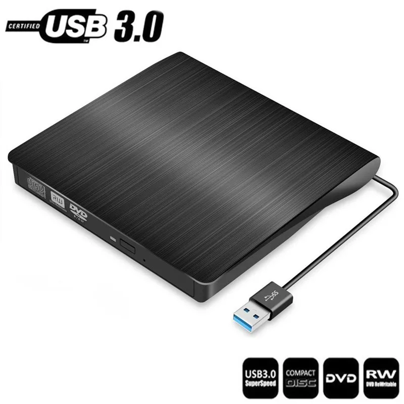 Black YiYaYo USB 3,0 внешний накопитель DVD-ROM CD-RW DVD-RW горелки Портативный считыватель тонкий для Windows7/8/10 - Цвет: Black