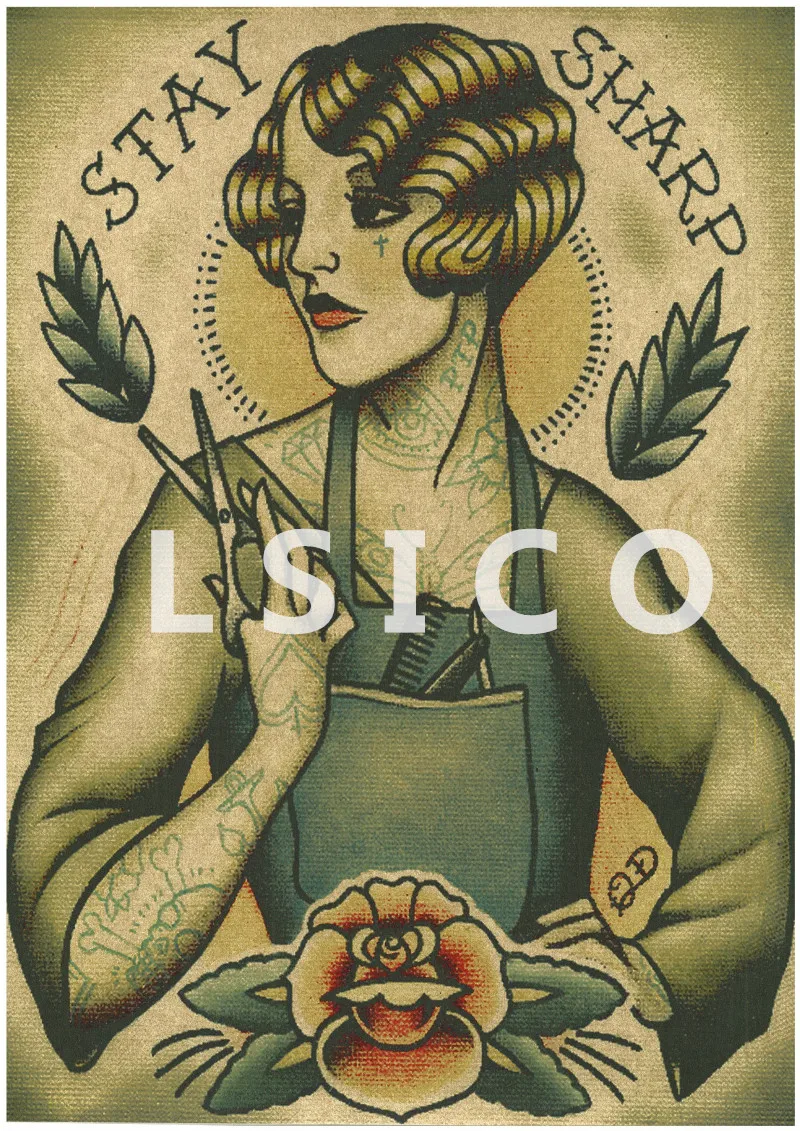 Ностальгический ретро крафт бумага постер креативный парикмахер татуировки HD