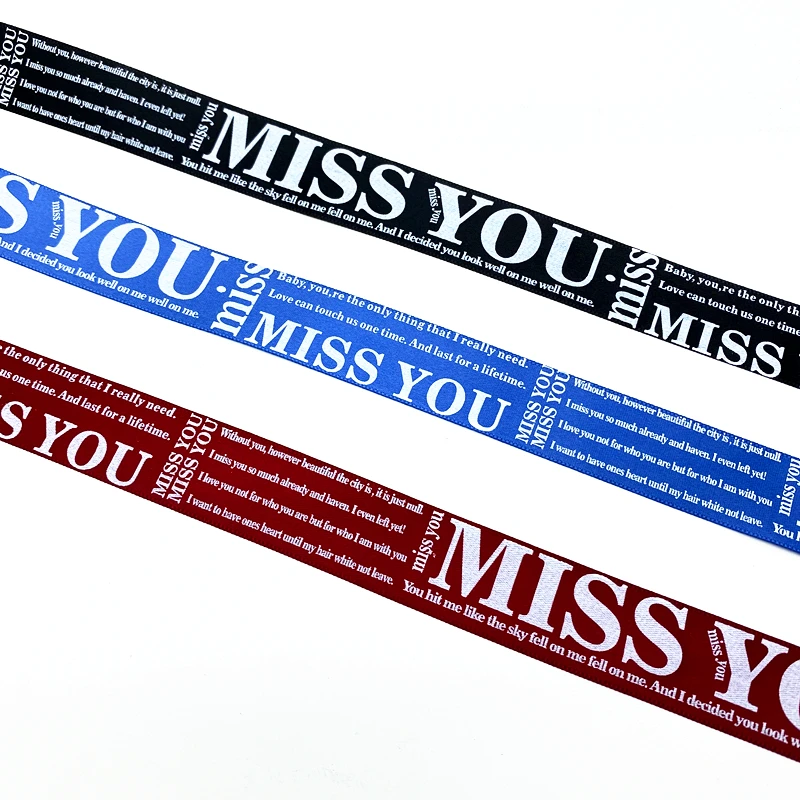 Атласная лента с принтом Miss you 5 ярдов 25 мм для упаковки подарков свадебное