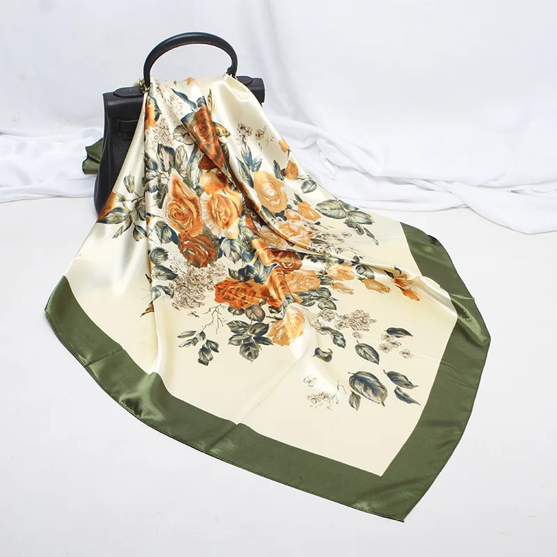 

2021 New Fashion Silk Square Scarf For Women Neck Hair Tie Band Bag Warp Soft Neckerchief Hijab Headscarf Female Foulard.