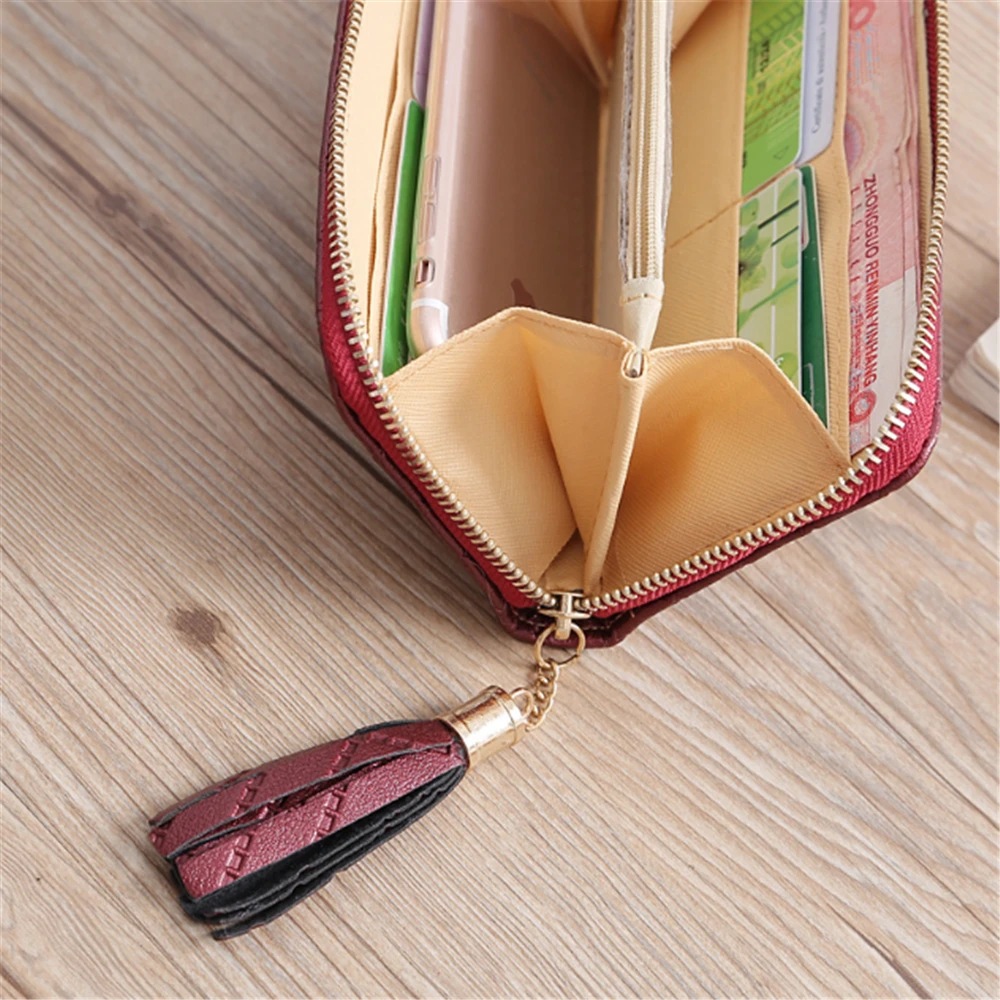 

High Quality New Fashion Women Lady Leather Card Holder Long Wallet Clutch Checkbook Tassel Handbag Purse 2020 Hot Sale