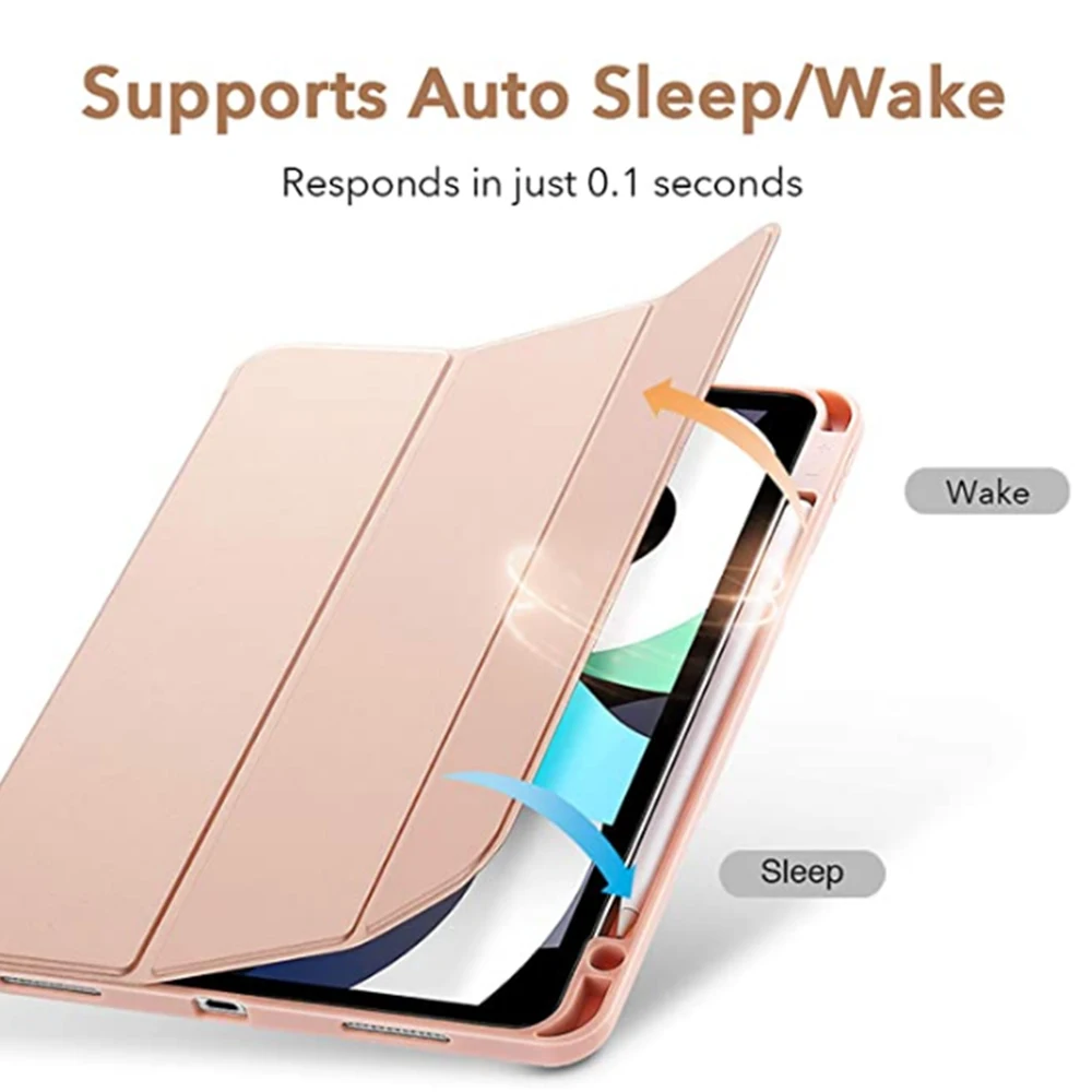 

Folding Case for iPad Air 4 2020 10.9 inch tablet case with pen slot silicone protective holster Trifold Stand Thin Cover