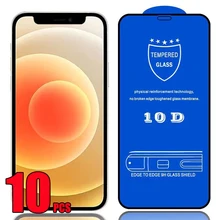 10pcs 10D Tempered Glass Full Glue Cover Curved Screen Protector Film For iPhone 13 Pro Max 12 Mini 11 XS XR X 8 7 6 Plus SE