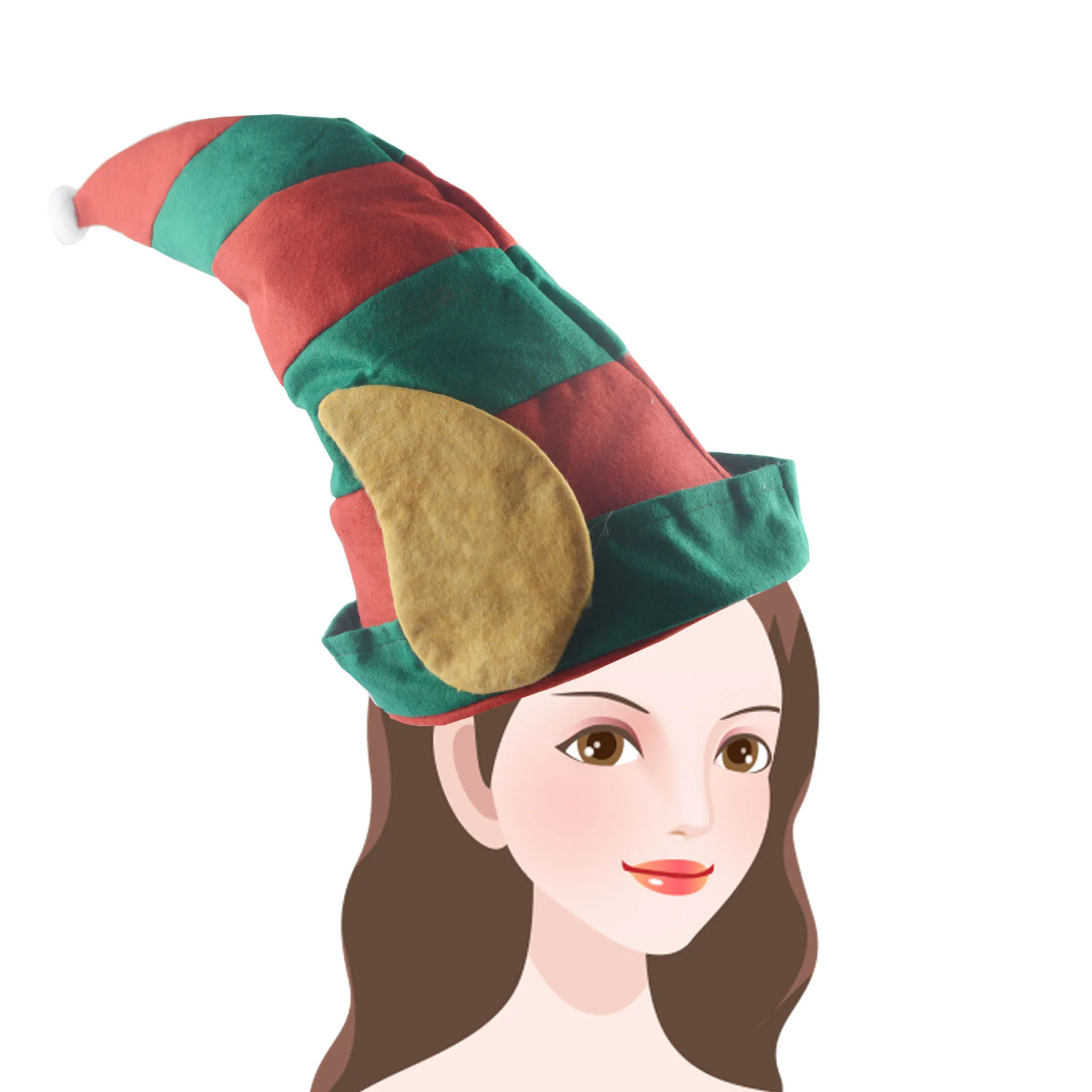 

Funny Party Hats Christmas Hats Long Striped Felt Plush Elf Hat Holiday Theme Hats Christmas Party Accessory