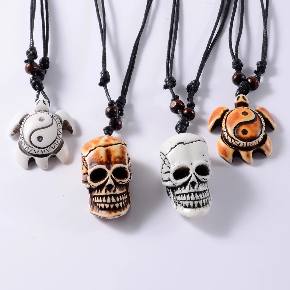 

CHUANCI 1 PCS Charm Skull Turtle Shape pendant Wax Cord Resin Necklace Jewelry Adjustable For Gift