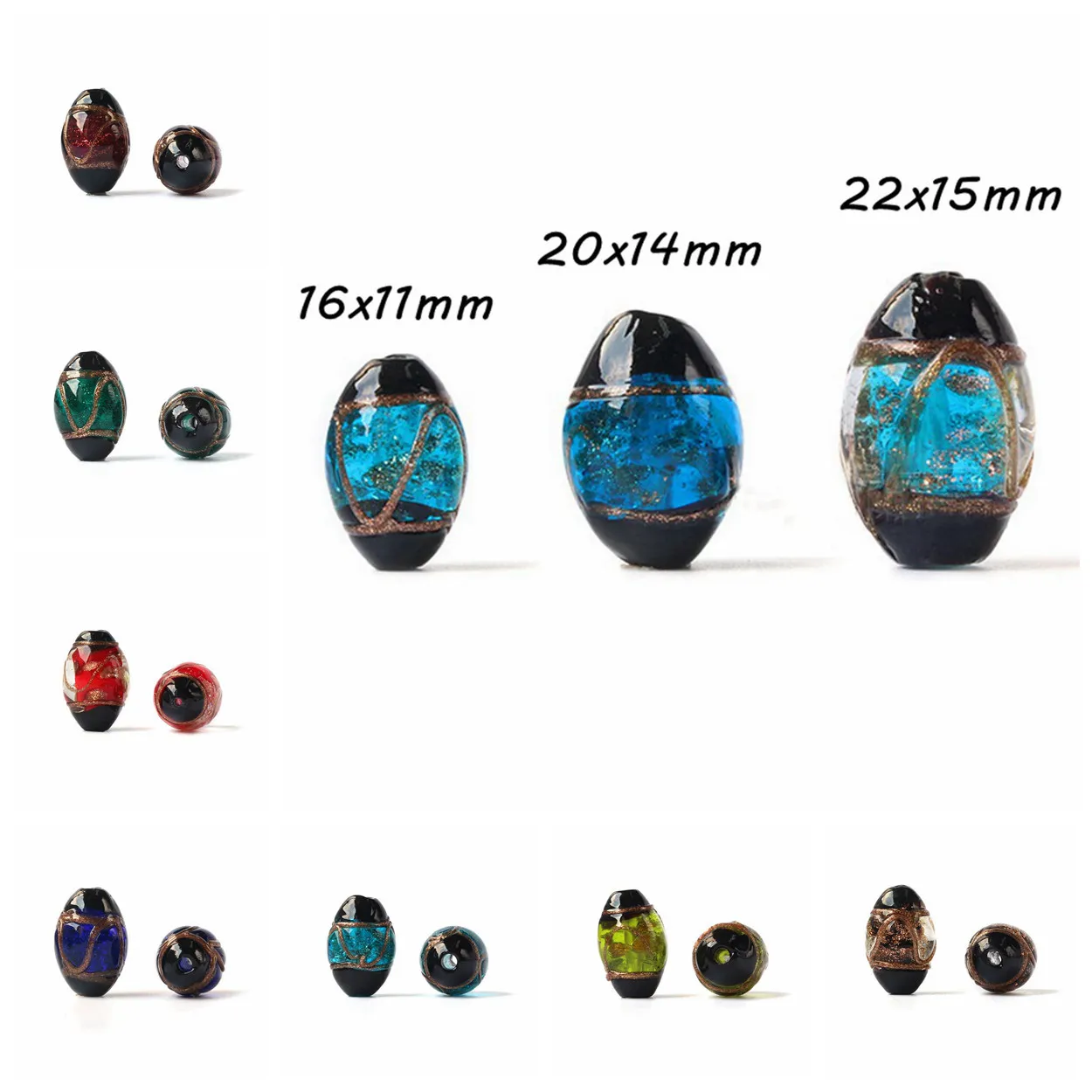 

Foil Lampwork Oval 16x11mm 20x14mm 22x15mm Handmade Loose Beads for Jewelry Making DIY Crafts Findings