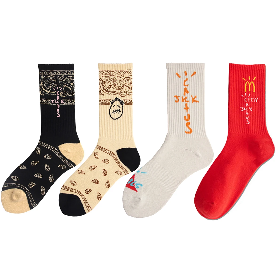 

COCOCAT Skate Crew Socks Men Sport TS Cactus Jack Bandanas Socks Streetwear Hip Hop