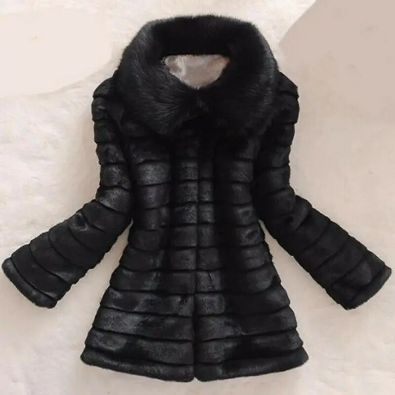 

Fashion Women Slim Fit Faux Rabbit Fur Coat Fox Fur Lapel Warm Jacket Outwear Faux Fur Collar Winter Coat Trench Coat Parka