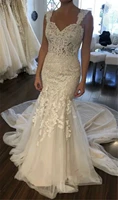 new fashion mermaid wedding dresses tulle lace off shoulder wedding gowns customize sweep train appliques bridal gowns